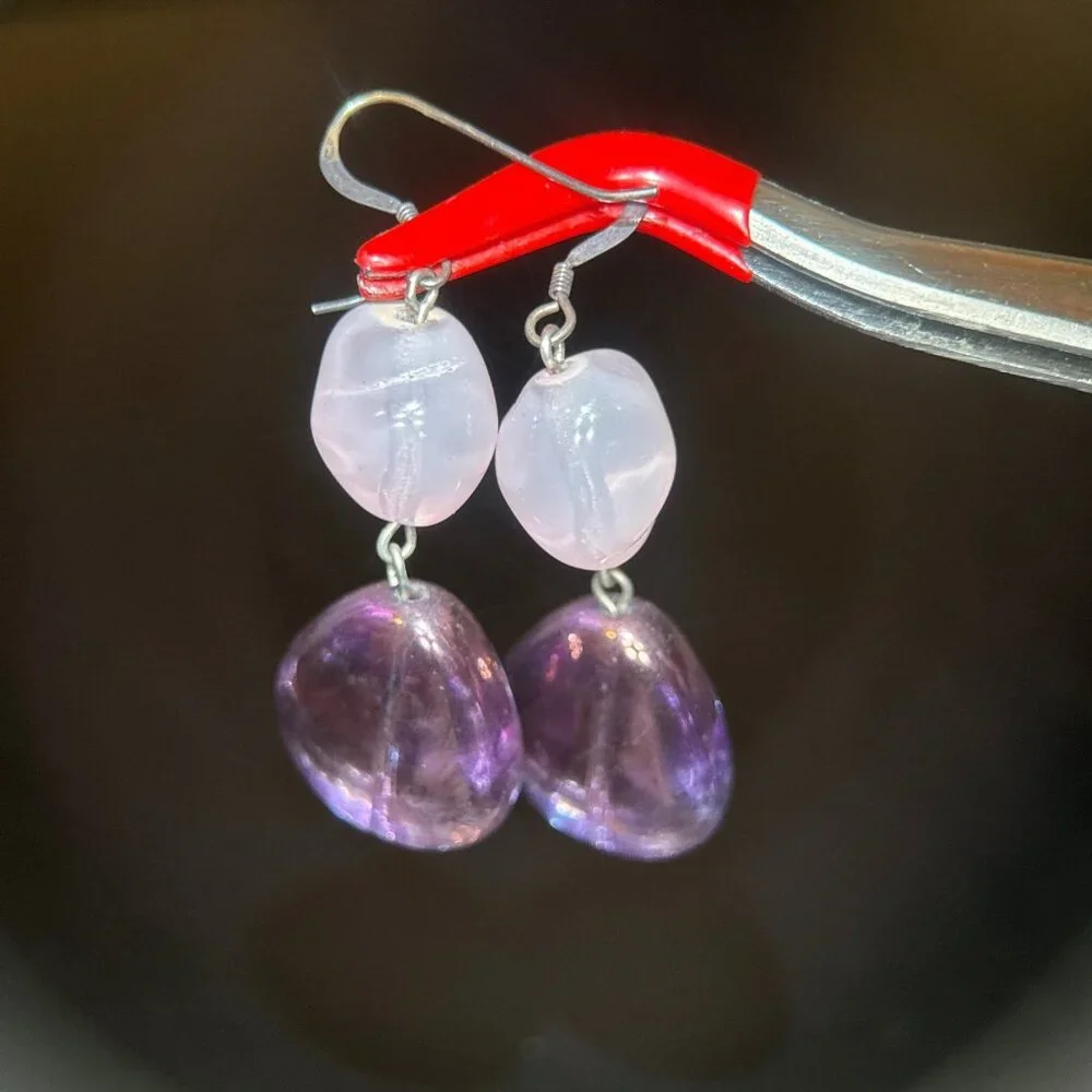 Pink/Purple Stone‎ Dangle Earrings
